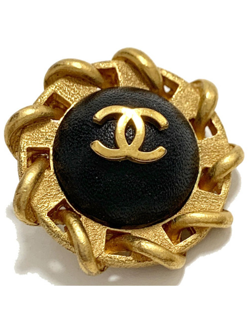 Clips CHANEL ronds cuir noir vintage