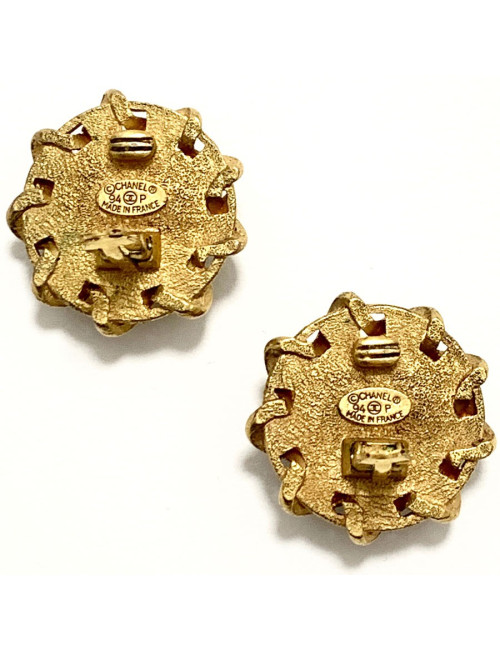 Clips CHANEL ronds cuir noir vintage