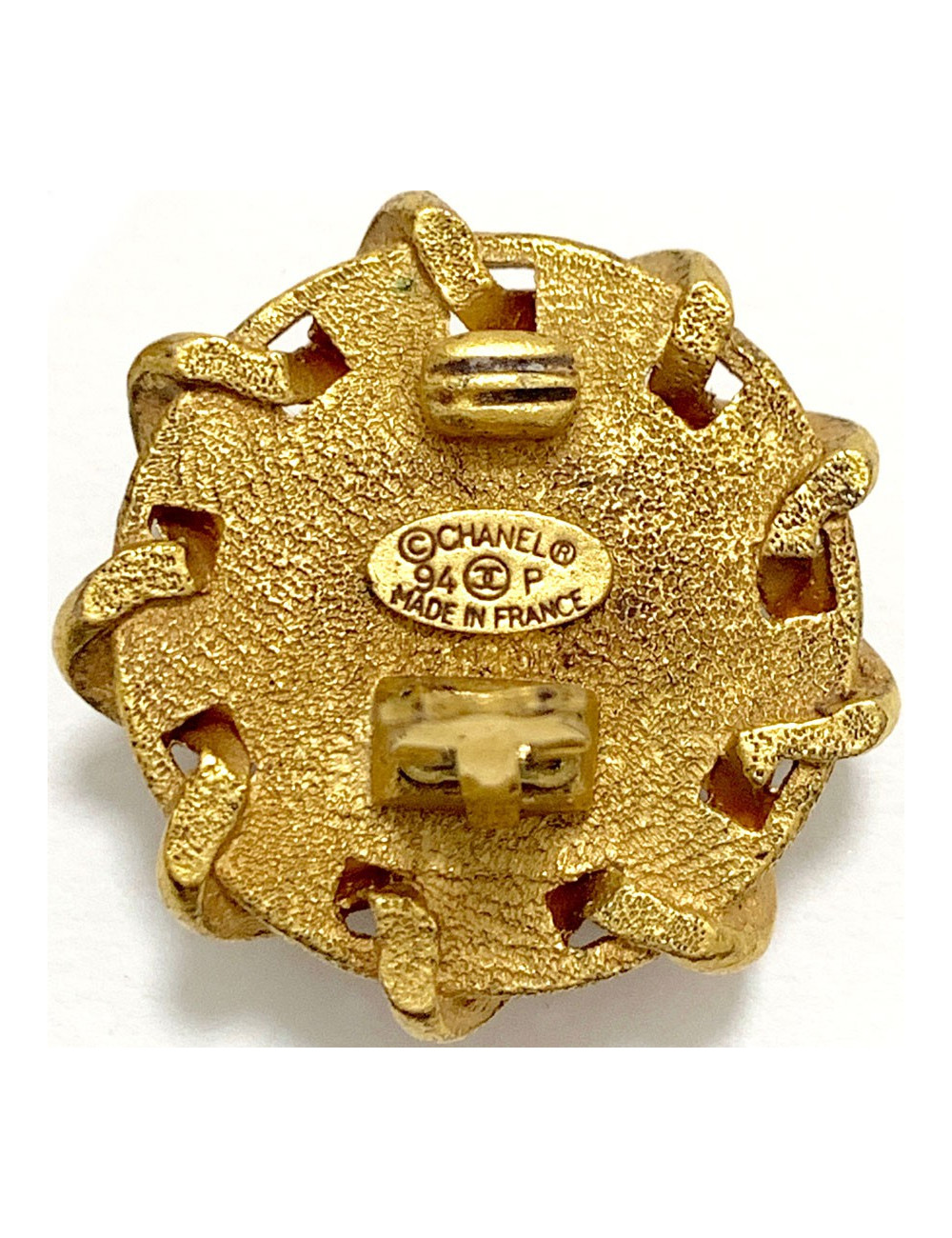 Clips CHANEL ronds cuir noir vintage