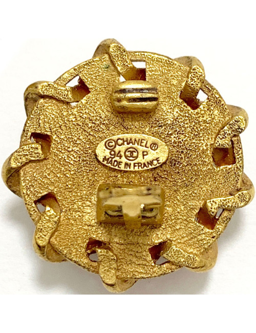 Clips CHANEL ronds cuir noir vintage