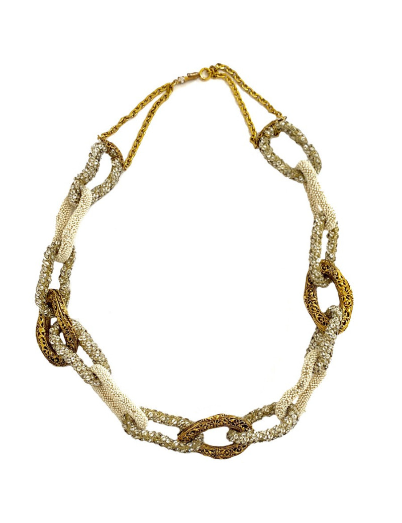 Collier CHANEL anneaux perles et strass vintage