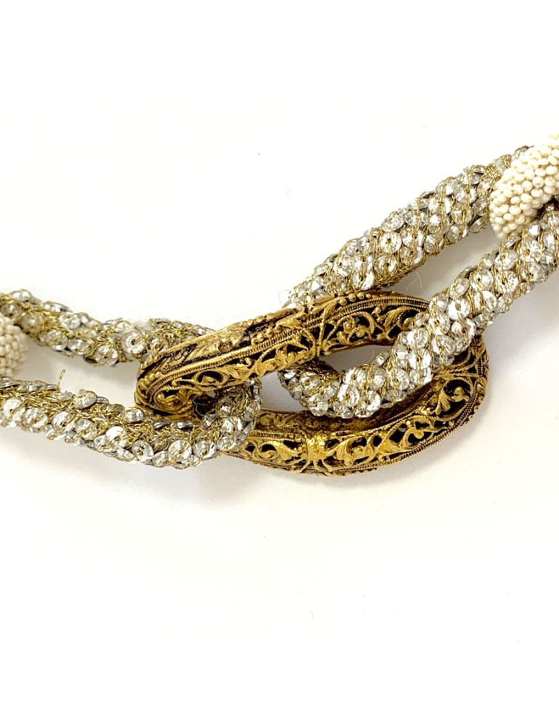 Collier CHANEL anneaux perles et strass vintage