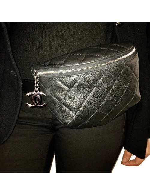 Ceinture banane CHANEL cuir grainé noir