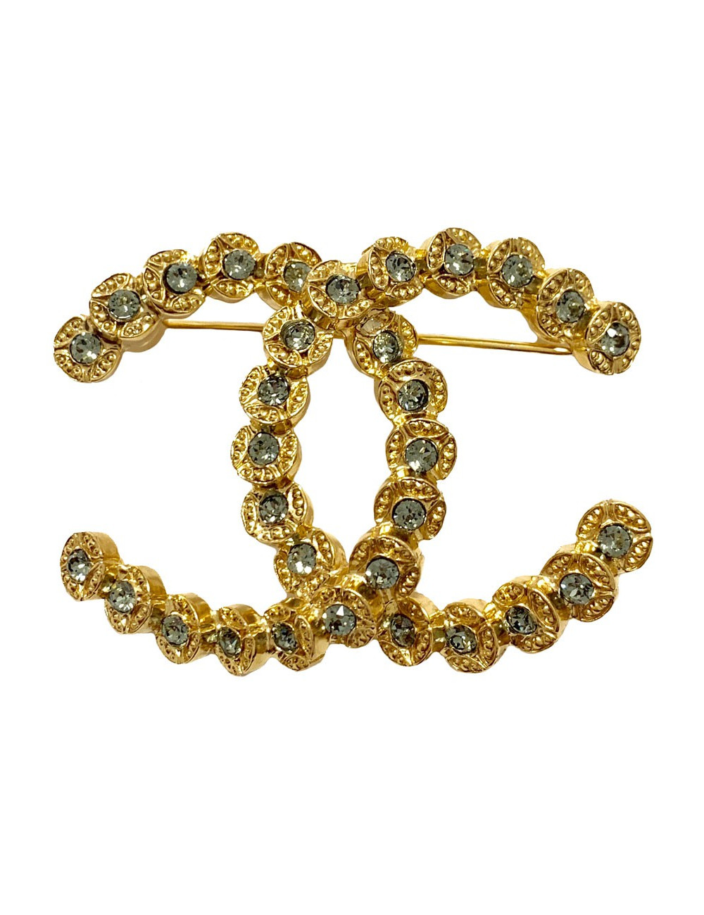 Broche CC CHANEL strass gris