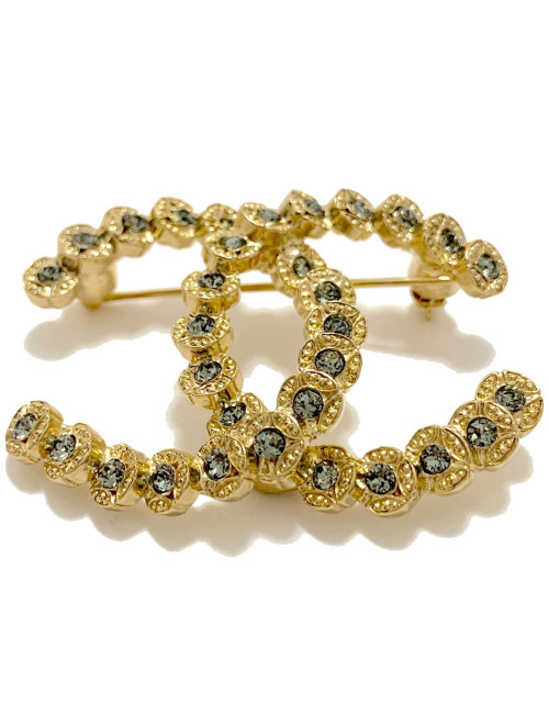 Broche CC CHANEL strass gris