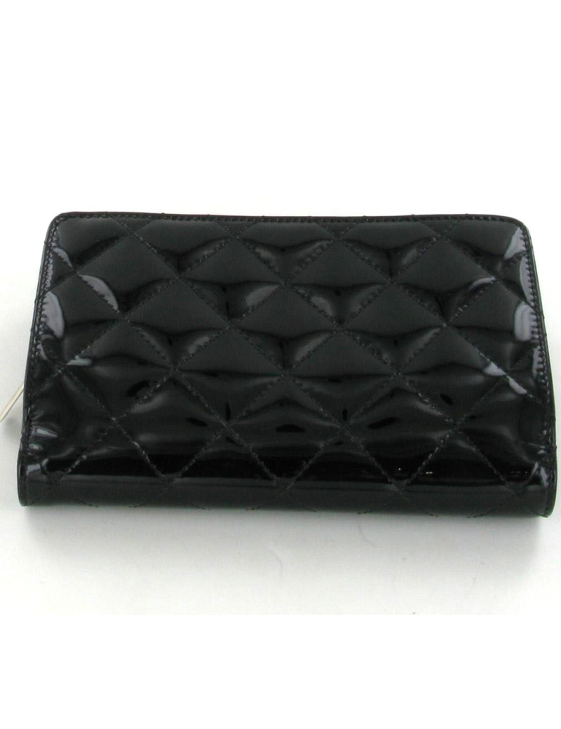 Portefeuille CHANEL matelassé cuir veau noir verni 