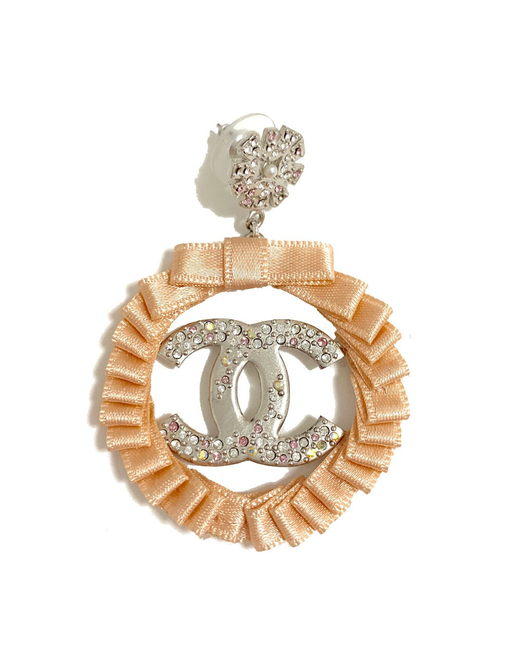 Boucles d'oreille clous CHANEL pendantes ruban rose