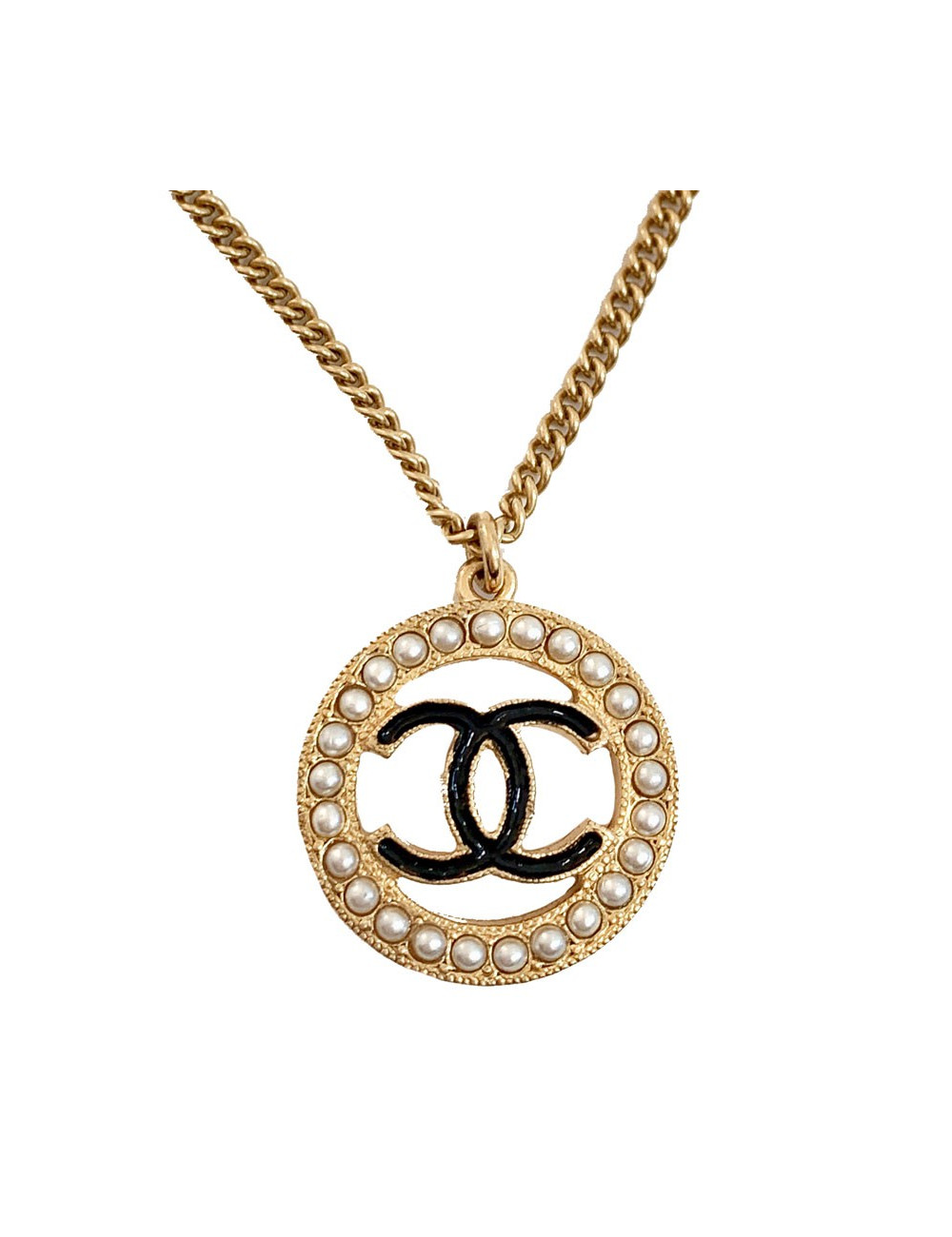 Collier CC doré CHANEL perles et résine noire
