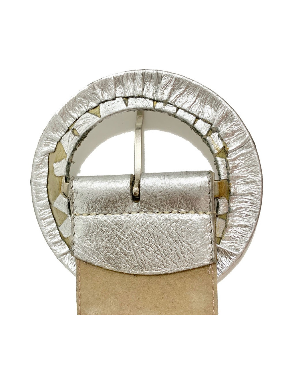 Ceinture GUY LAROCHE cuir argent vintage T85