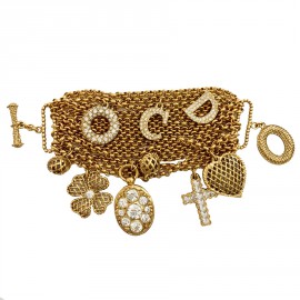Bracelet charms CHRISTIAN DIOR doré et strass