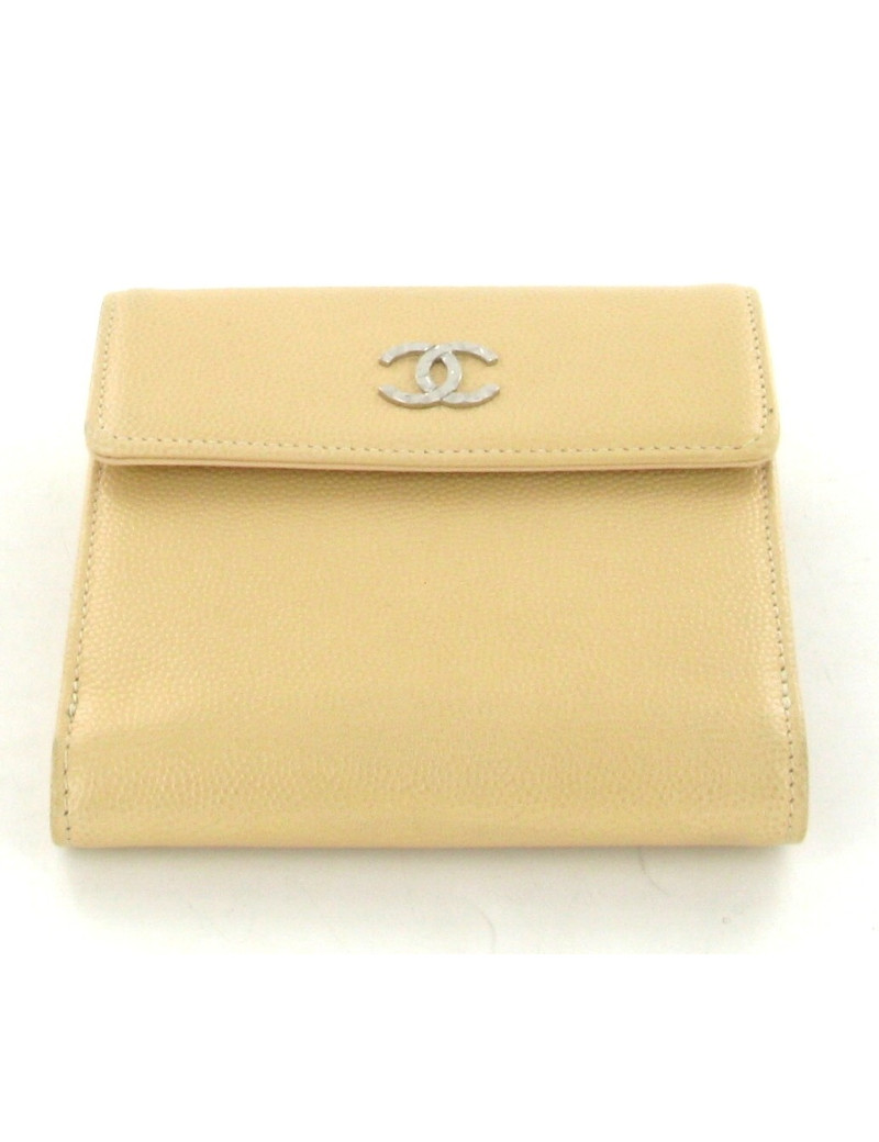 Portefeuille CHANEL en cuir veau grainé beige 