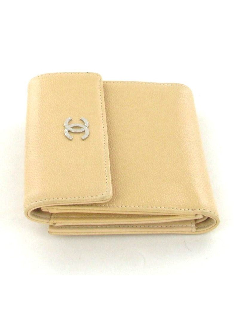 Portefeuille CHANEL en cuir veau grainé beige 