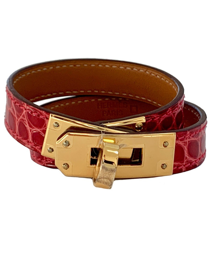Bracelet HERMES Kelly en alligator rose