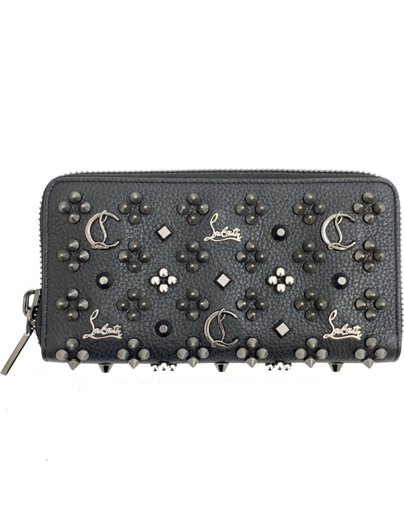 Portefeuille LOUBOUTIN Panettone cuir clouté noir