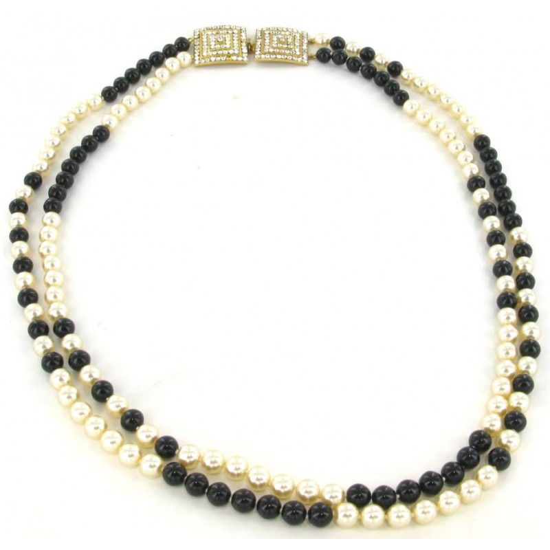 CHANEL Pearl White and black clasp necklace rhinestones - VALOIS VINTAGE  PARIS