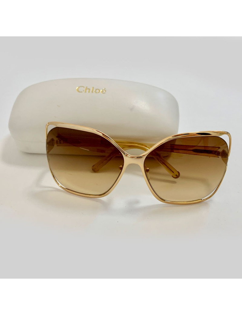 Lunettes de soleil CHLOE oversize carrées en métal doré