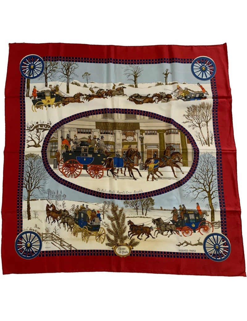 Carré 90 x 90 HERMES "L'hiver en poste"