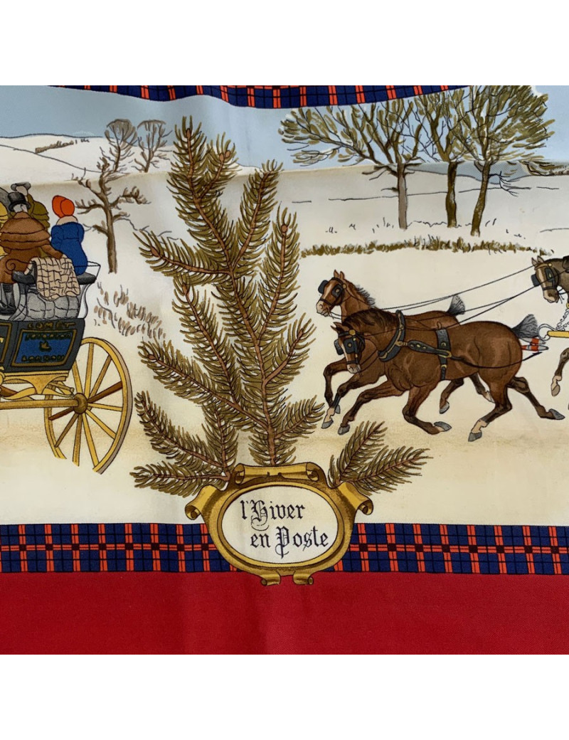 Carré 90 x 90 HERMES "L'hiver en poste"