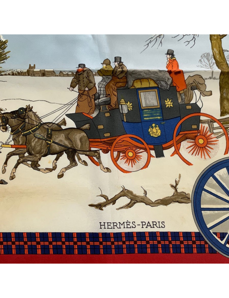 Carré 90 x 90 HERMES "L'hiver en poste"