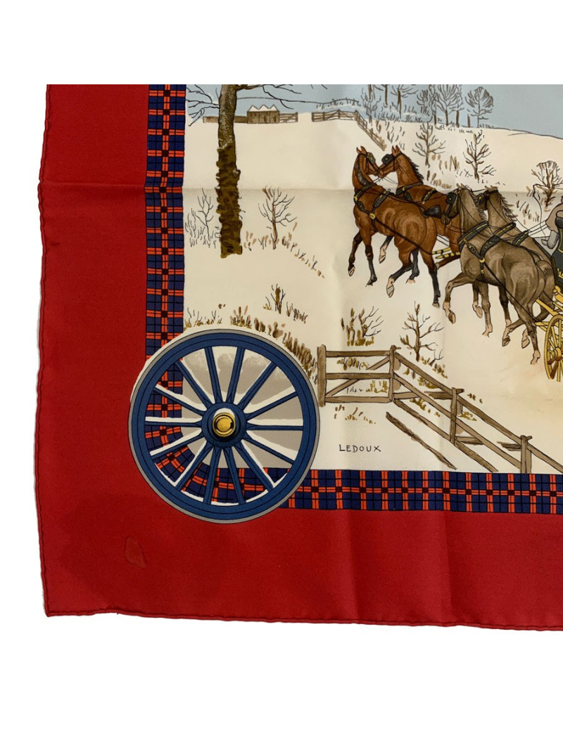 Carré 90 x 90 HERMES "L'hiver en poste"