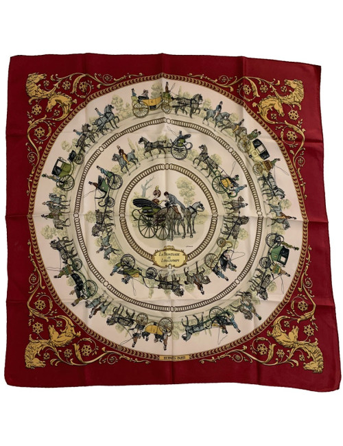 Carré HERMES soie 100 % "Promenade de Longchamps" Vintage