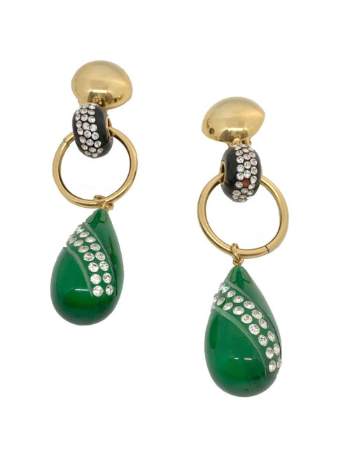 Boucles d'oreille clips pendantes vert émeraude