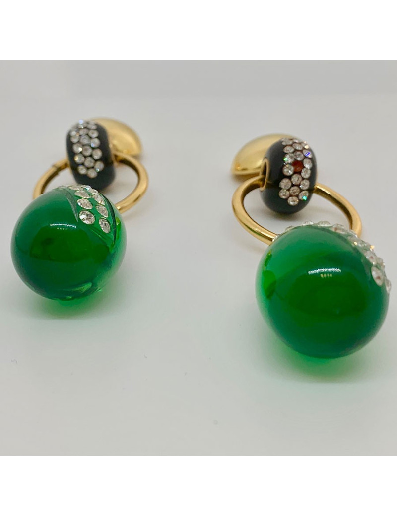 Boucles d'oreille clips pendantes vert émeraude