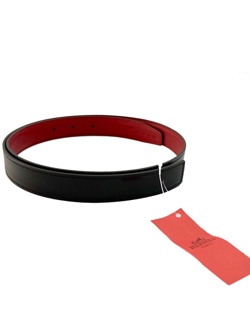 Ceinture HERMES T90 24MM cuir box noir et rouge