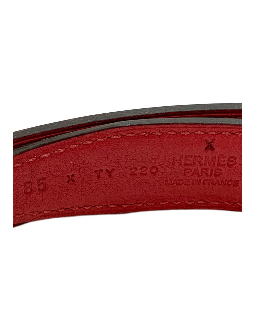 Ceinture HERMES T90 24MM cuir box noir et rouge