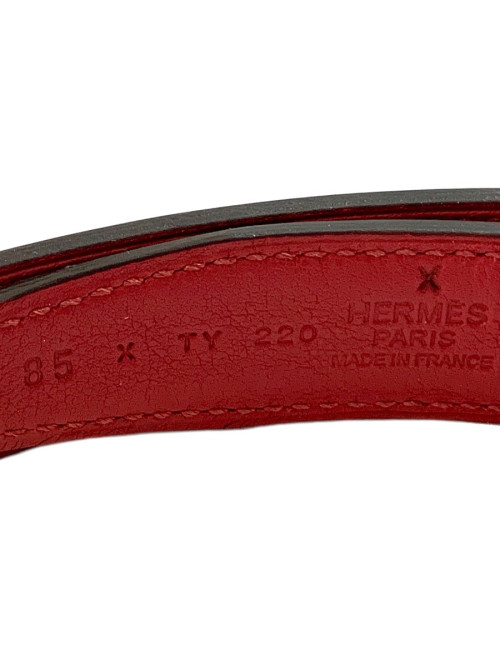 Ceinture HERMES T90 24MM cuir box noir et rouge