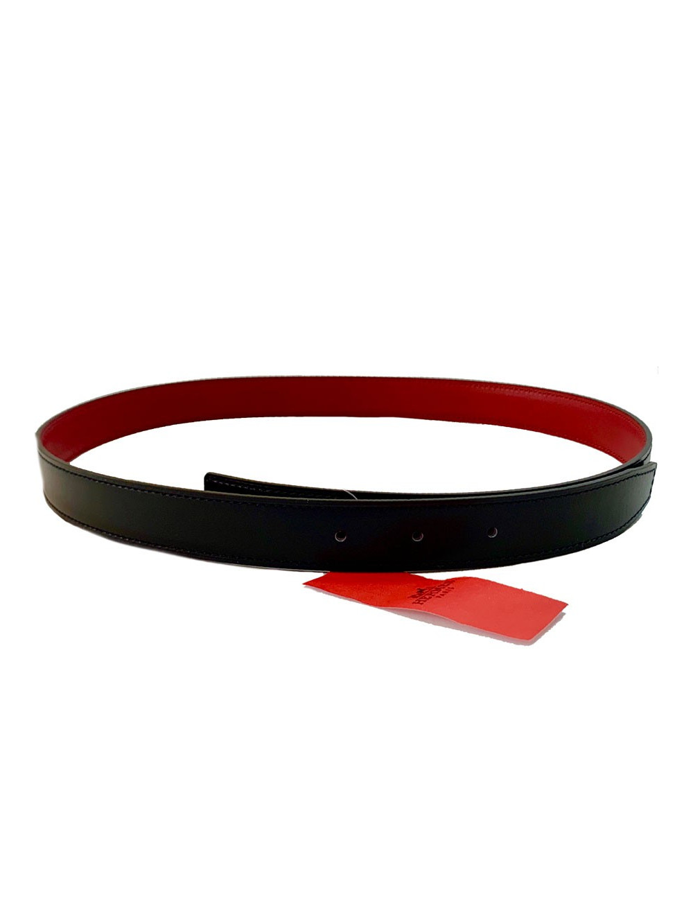 Ceinture HERMES T90 24MM cuir box noir et rouge