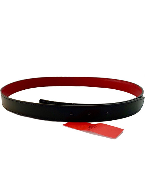 Ceinture HERMES T90 24MM cuir box noir et rouge