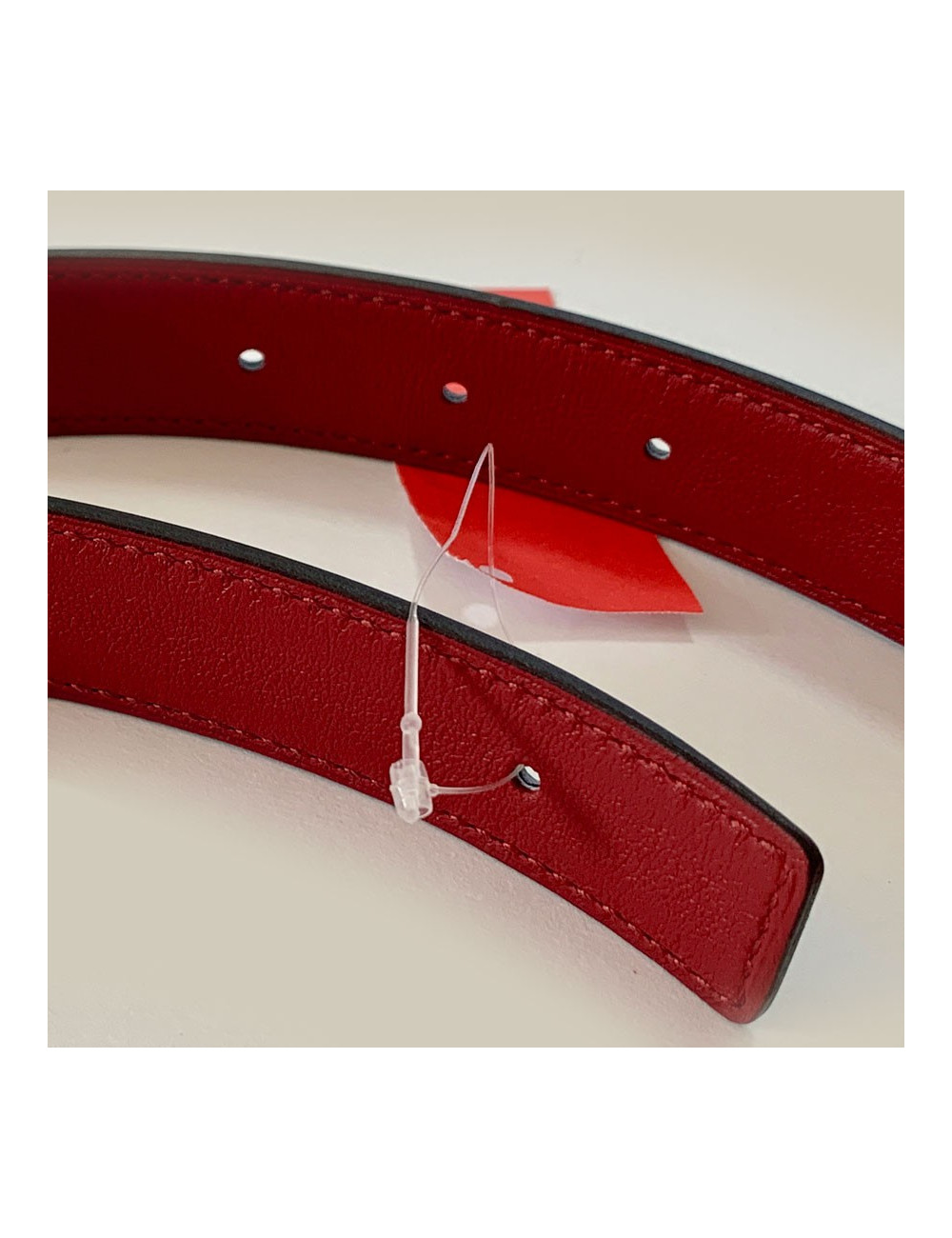 Ceinture HERMES T90 24MM cuir box noir et rouge