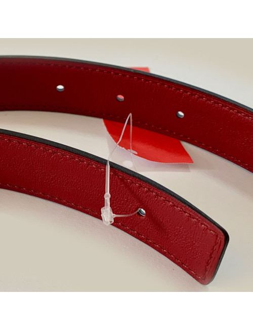 Ceinture HERMES T90 24MM cuir box noir et rouge