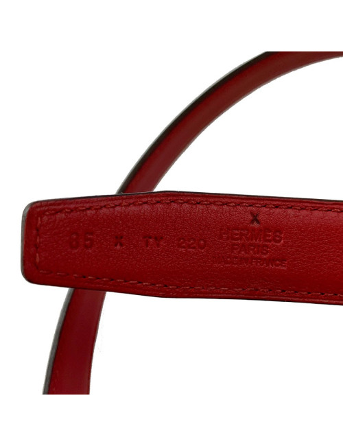 Ceinture HERMES T90 24MM cuir box noir et rouge