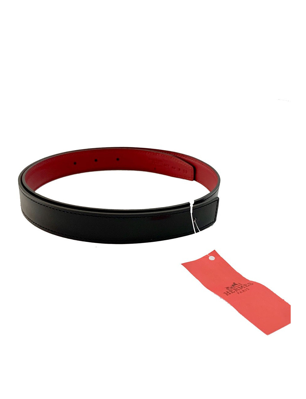 Ceinture HERMES T90 24MM cuir box noir et rouge