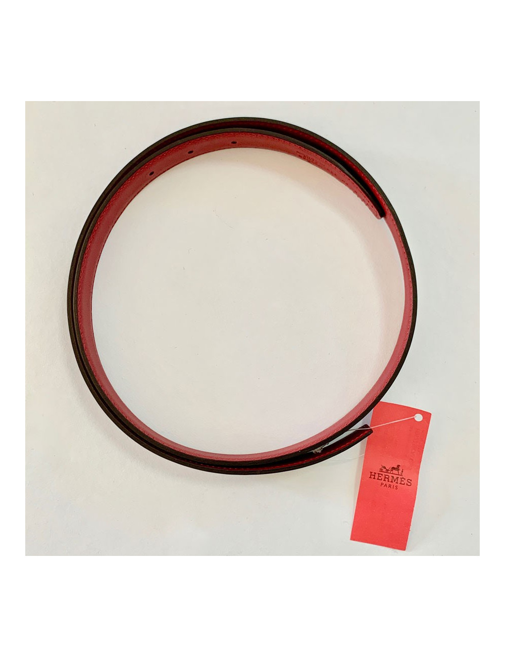 Ceinture HERMES T90 24MM cuir box noir et rouge