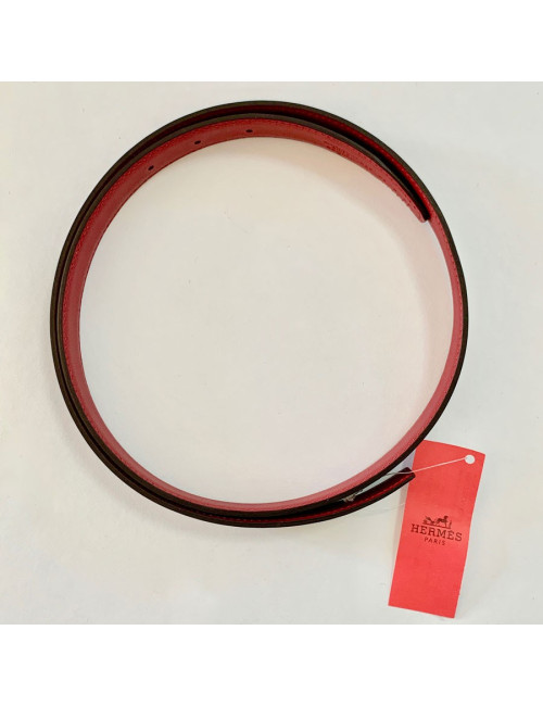 Ceinture HERMES T90 24MM cuir box noir et rouge