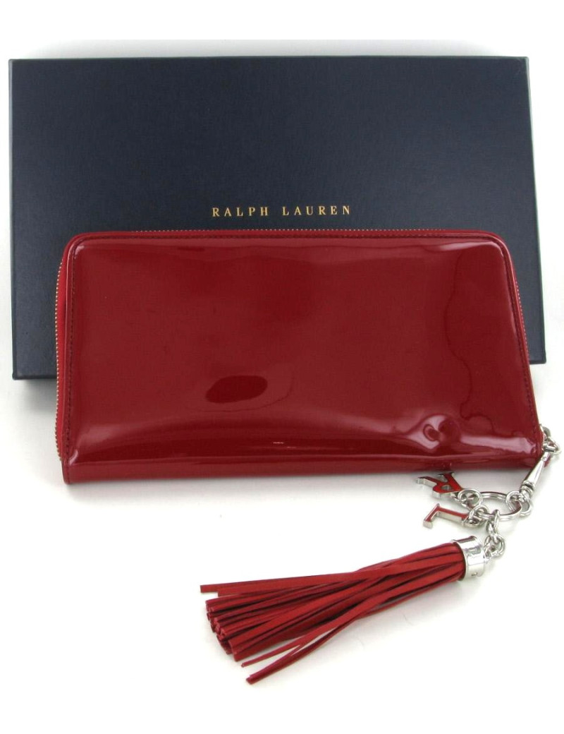 Pochette RALPH LAUREN zippée en cuir verni rouge 
