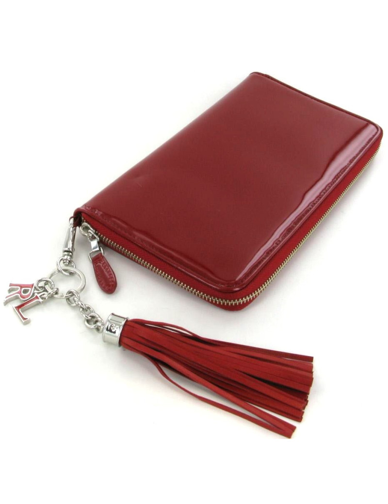 Pochette RALPH LAUREN zippée en cuir verni rouge 