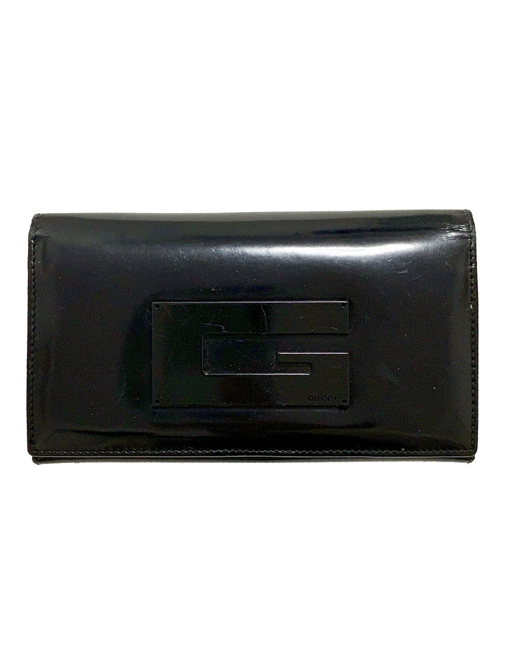 Portefeuille GUCCI cuir verni noir mat