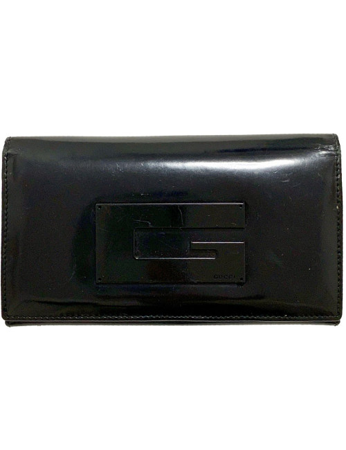 Portefeuille GUCCI cuir verni mat noir