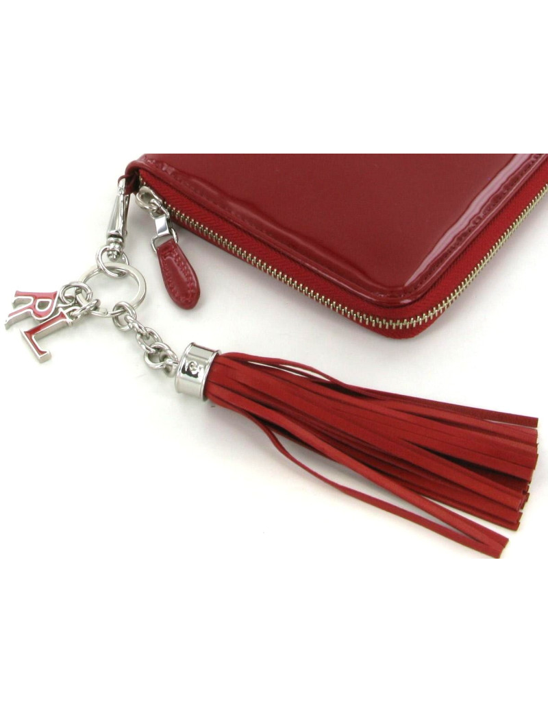 Pochette RALPH LAUREN zippée en cuir verni rouge 