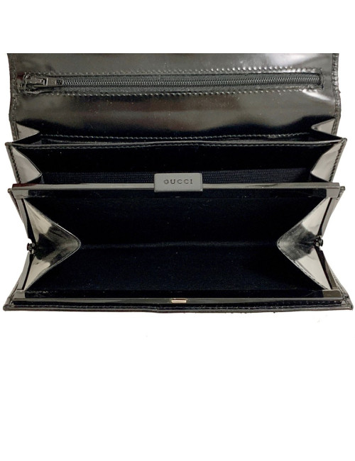 Portefeuille GUCCI cuir verni mat noir
