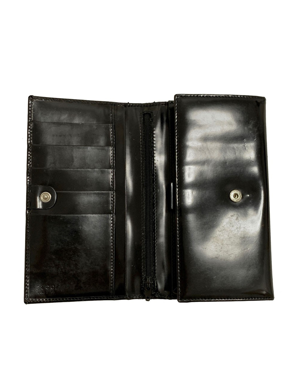 Portefeuille GUCCI cuir verni mat noir