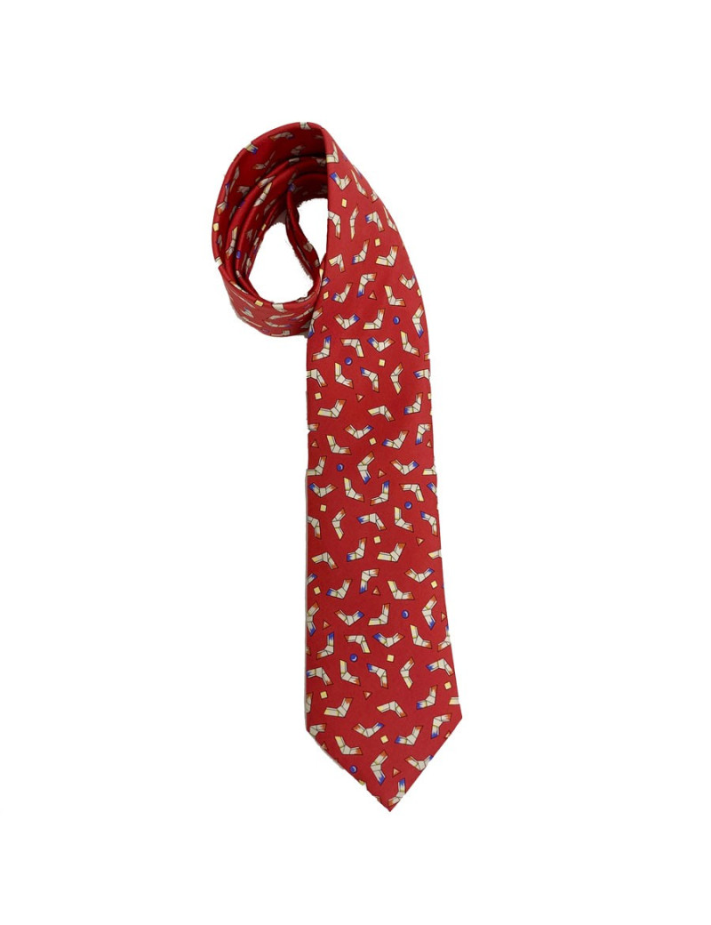 Cravate rouge HERMES motif géométrique en soie vintage