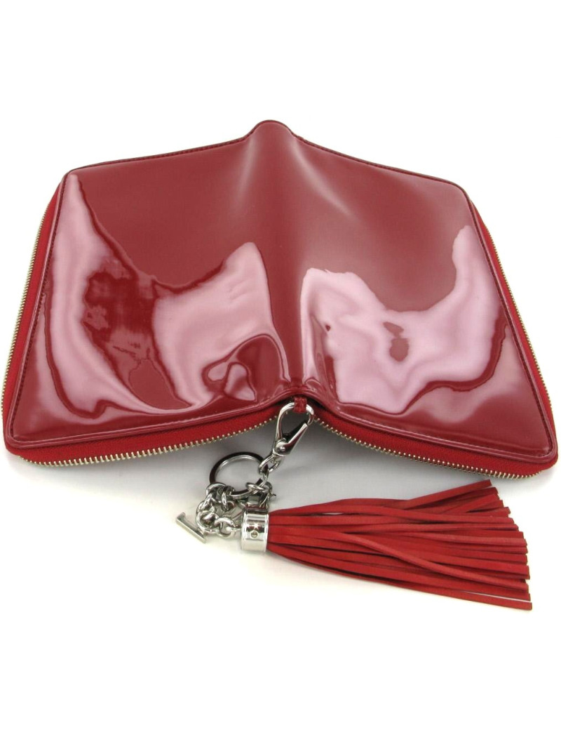Pochette RALPH LAUREN zippée en cuir verni rouge 