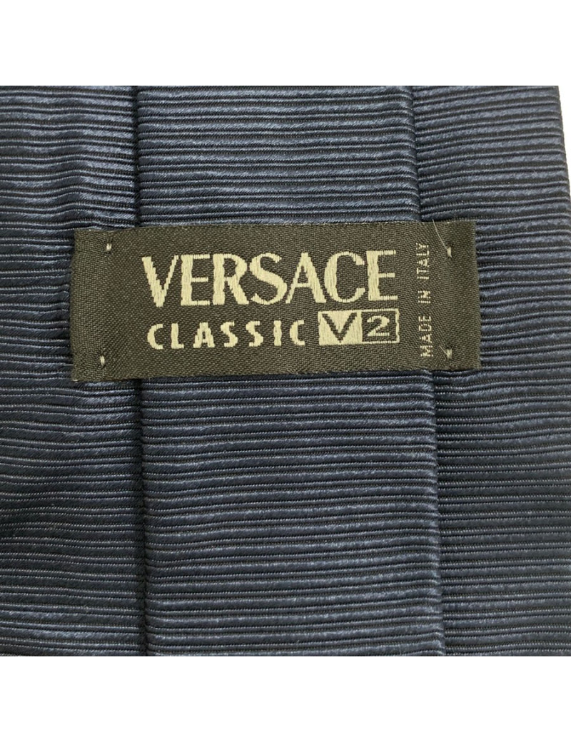 MANQUE PA Cravate VERSACE Classic V2 à rayures en soie bleu foncé
