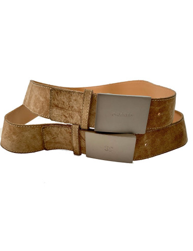 Ceinture Chanel Daim beige et boucle métal Taille 75 2