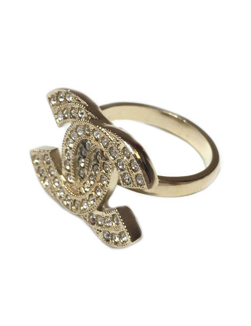 Bague CHANEL dorée et strass T53